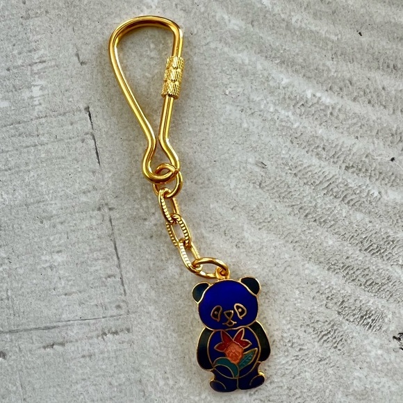 Vintage Accessories - Vintage Cloisonné Gold and multi color Cute Teddy Bear Key Chain Like new